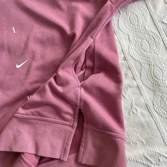 Nike Rose Pink Funnel Neck Turtleneck Tunic Sweatshirt Pockets Logo Women’s Sz L - Picture 13 of 15